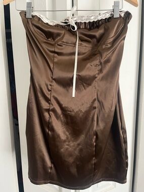 Windsor Brown Satin Mini Dress with White Trim